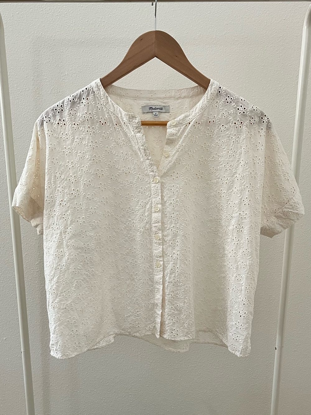 Madewell Ivory Eyelet Button-Front Short-Sleeve Blouse